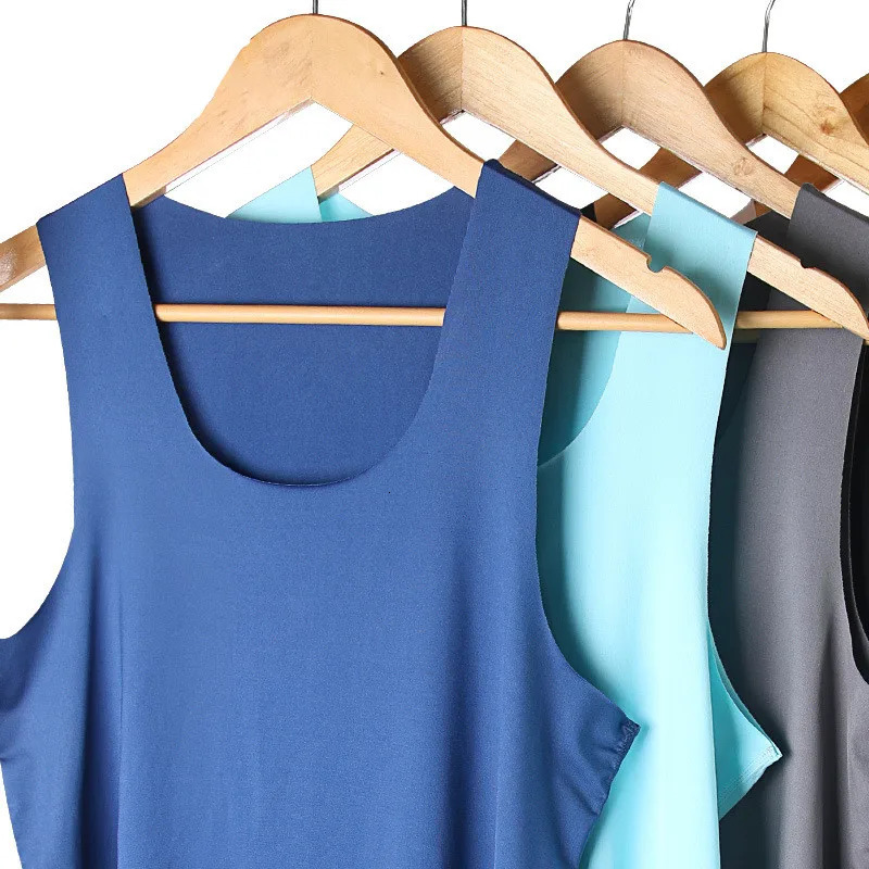 Mens vest summer mens ice silk underwear solid transparent Oneck sleeveless fitness shirt Tshirt 250409