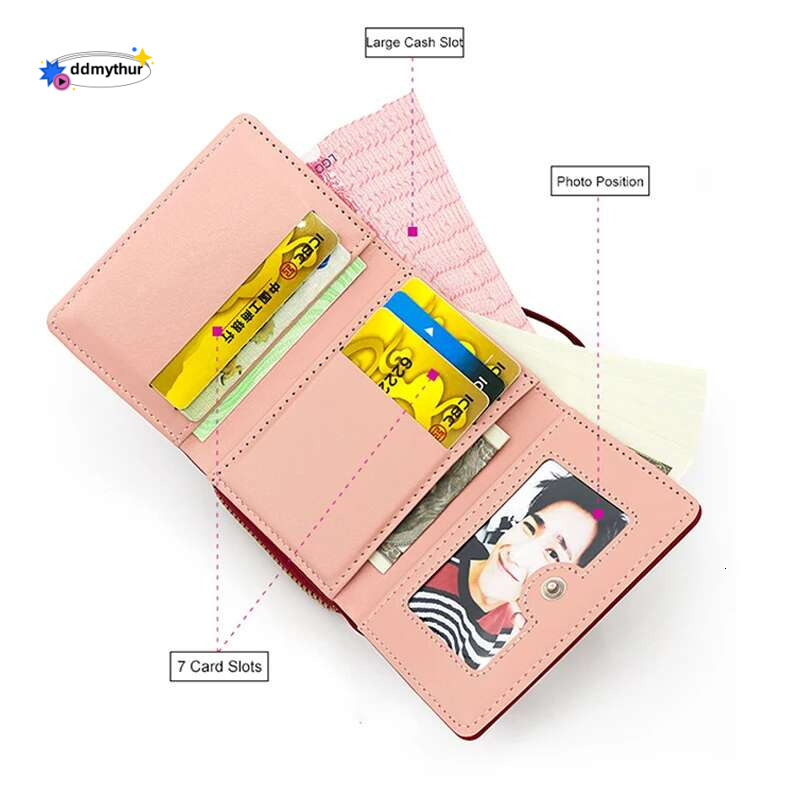 Women Large Capacity Cute Wallet PU Tri Fold Card Bag Multi Pocket Short Purse Fashion Embroidered Love Pattern Wallets 2025 ddmythur