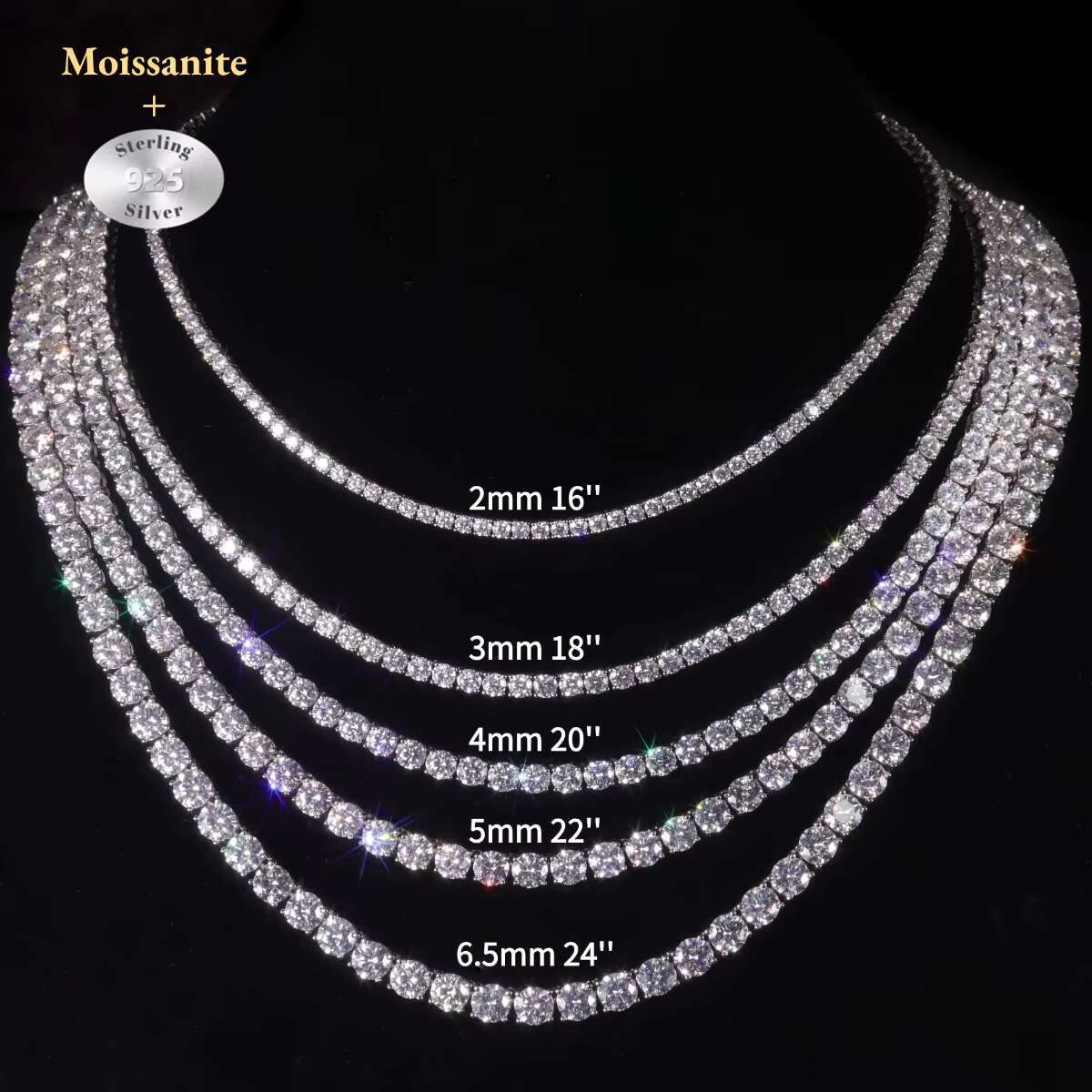 4mm 5mm Fine Jewelry Tennis Chain Setting Single Row VVS Moissanite Diamond 925 Silver Hip Hop Luxury Necklace for Men and Women