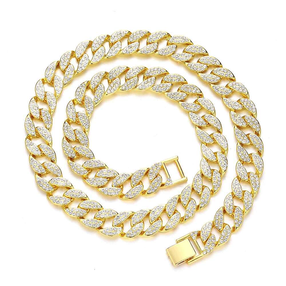 15MM Full Rhinestone Miami Cuban Chain Mens Ice Out Hip hop Necklace Rapper Jewelry Gift for teen boys Women girls