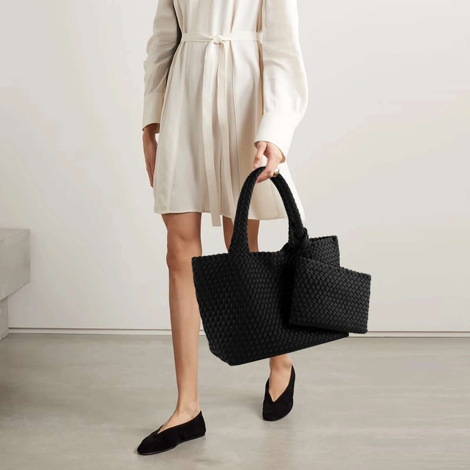 New Leisure Diving Cloth Woven Soft Texture Handmade Large Capacity Women's Handbag Shopping Travel Shoulder Bag Exquis