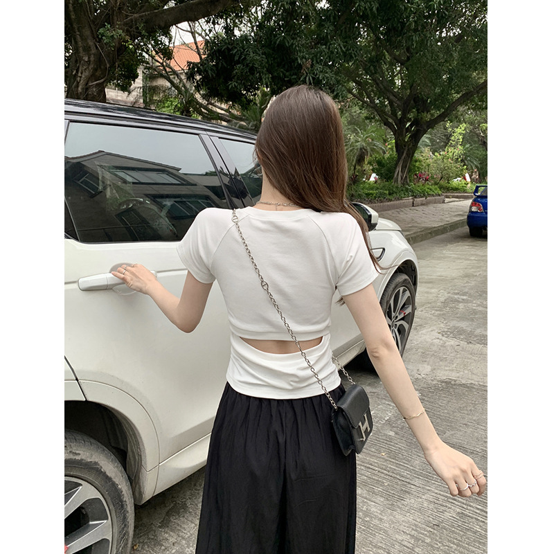 2025S Designer Women S T Shirt Spicy Girl S Mind Machine T Shirt Summer Back Hollow Design Feeling Slim Fit Folded Waist Short Sleeve Top For Women