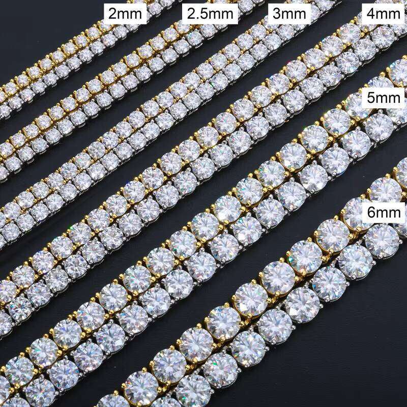 High Quality Hip Hop Jewelry 2mm-6mm 925 Sterling Silver VVS Moissanite Diamond Cluster Men and Women Tennis Chain Necklace