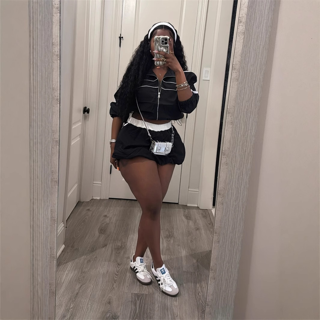 2025S Designer Women S Set Summer Open Umbilical Zipper Sleeve Top Waist Bag Hip Short Skirt Set For Women