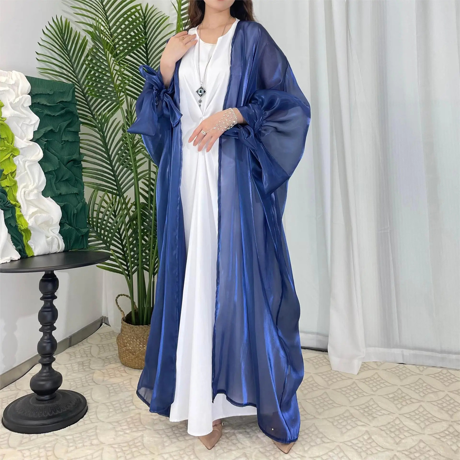 Shining Open Kimono Abaya Dubai y Muslim Dress Women Kaftan Islamic Robe Musulmane Vestidos Eid al Fitr Ramadan 250409