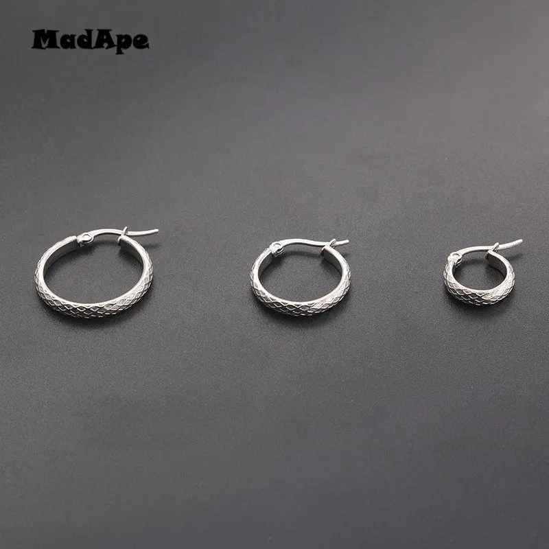 MadApe 2019 New Anti-Allergic Titanium Stainless Steel Hoop Earrings Reticulate Rhombus Hoops Earrings For Women Men Jewelry Z250408