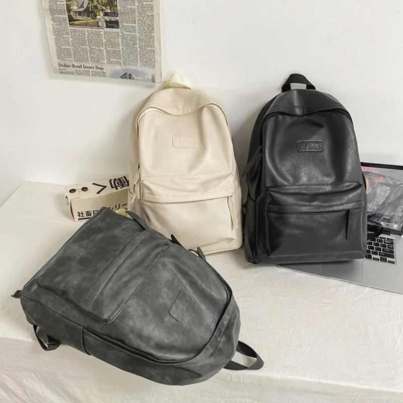 High Quality Women Man Backpack PU Leather Mens Backpacks Girl er Back Pack Laptop Bag Large Capacity Travel Bag 250407