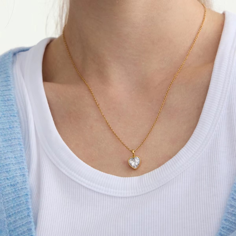 Women Fashion 18K Gold Dainty Delicate White Zircon Bead Chain Ring Pendant Necklace