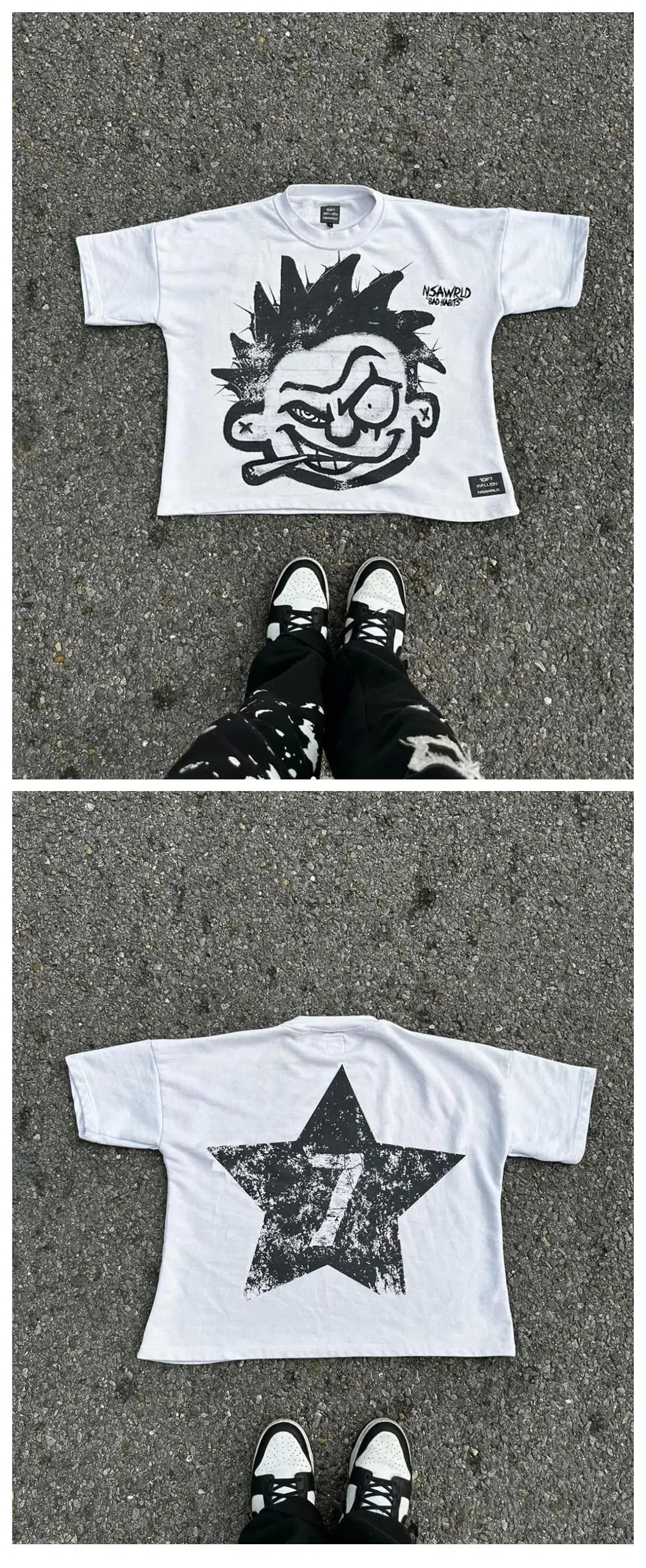 Y2K mens streetwear womens cartoon graphic printed short sleeved Harajuku hiphop trend oversized Tshirt 250409