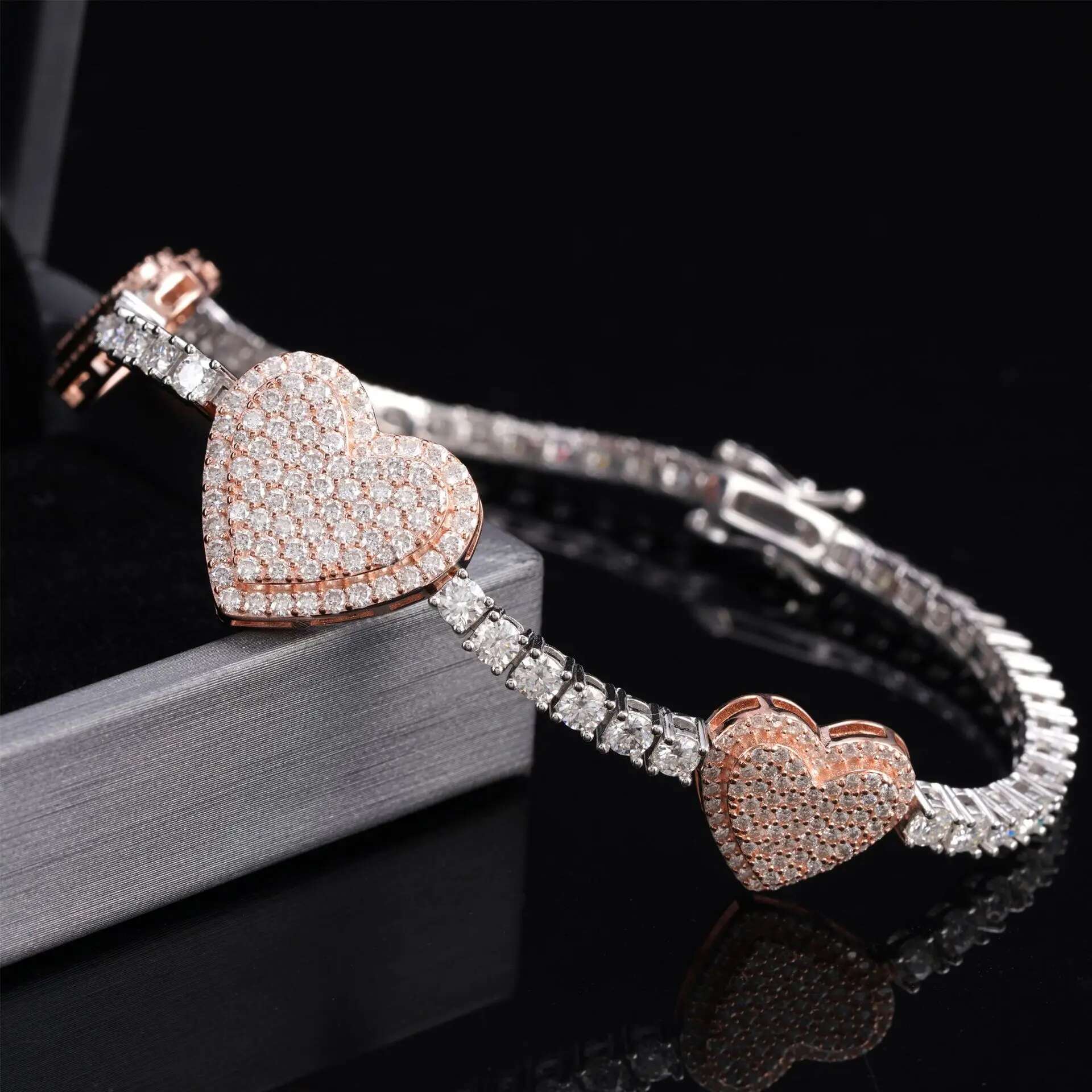 3MM 4MM Full Moissanite Bracelet D Color Four-leaf Clover Womens Heart Bracelet 925 Silver Plated 18K Gold Women Men Jewelry