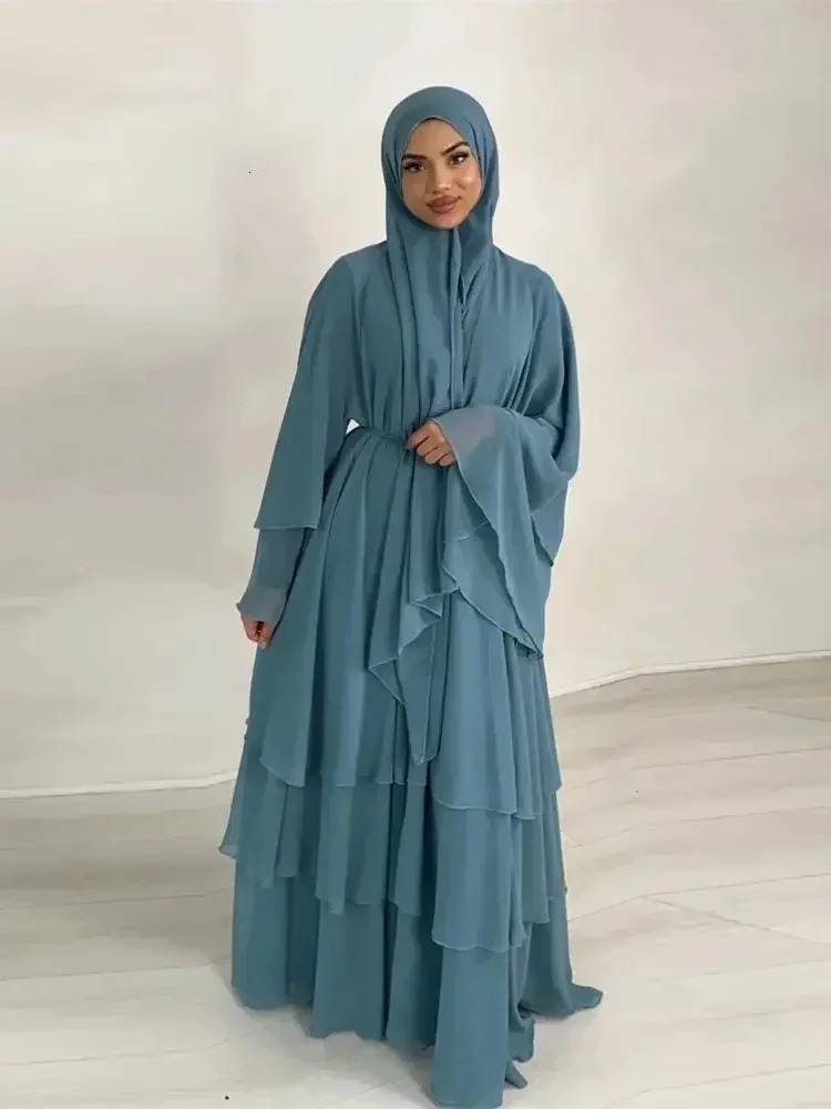 Summer humble Kaftan headscarf womens clothing open chiffon Khimar kimono Abaya Dubai y Muslim suit Islamic Ka Damen 250409