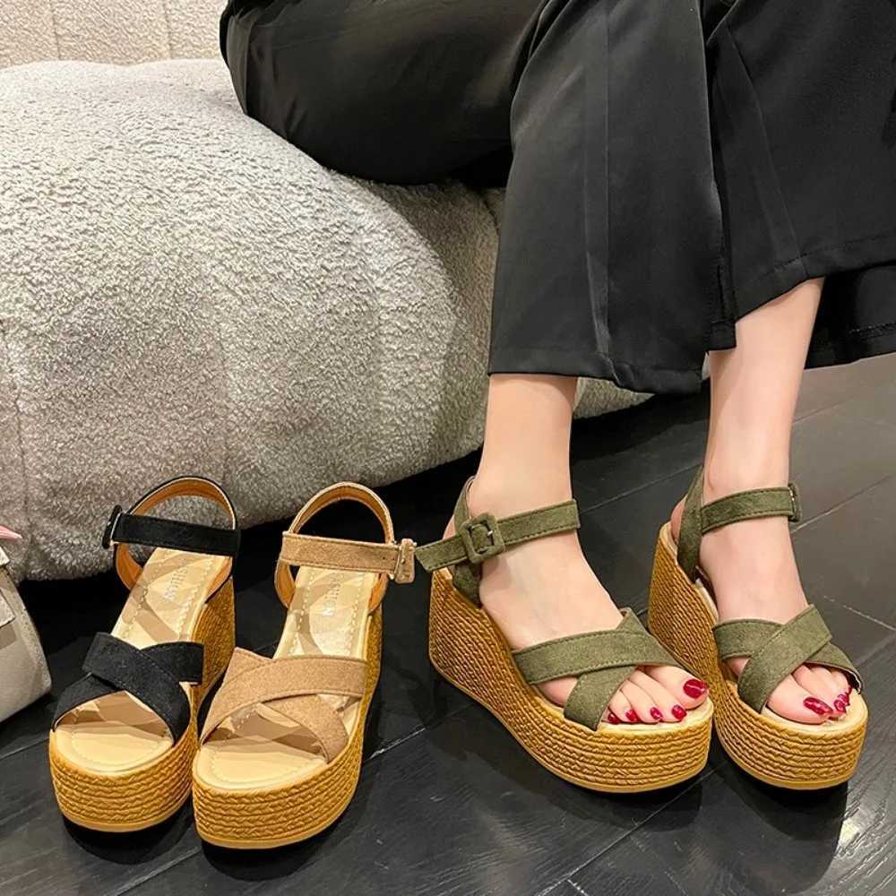 New Arrival 9cm Summer Womens Sandals Fashion High Heels Slope Sandals Platform Open Toe Womens Sandals Size 34-42 T250409