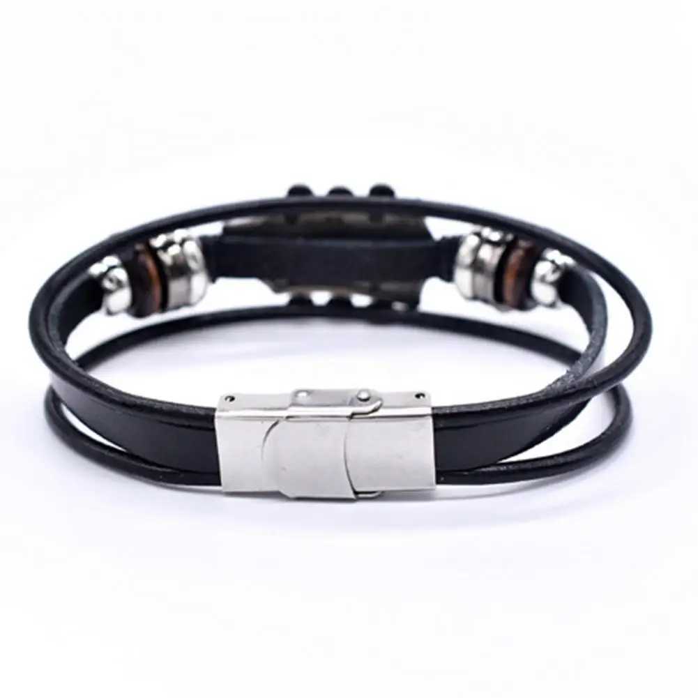 Braided Guitar Bracelet Zinc Alloy Adjustable Buckle Manual Woven Faux Leather 3-layered Retro Punk Wrist JewelryC250408