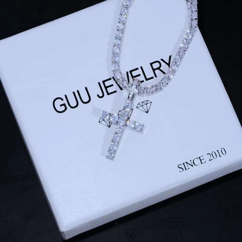 Bundled Platinum Cross Tennis Chain Rectangular Cross Necklace MOISSANITE DOG NECKLACE