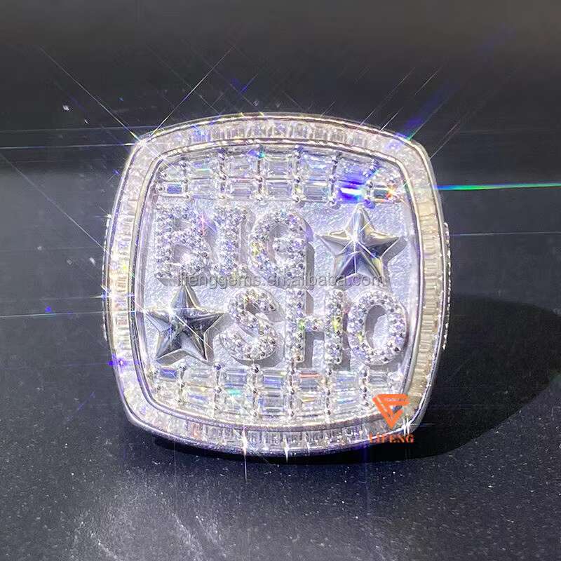 Luxury Custom Ring Baguette Cut Hip Hop Solid 925 Silver Moissanite RIng Iced Out Cross Ring Fine Jewelry