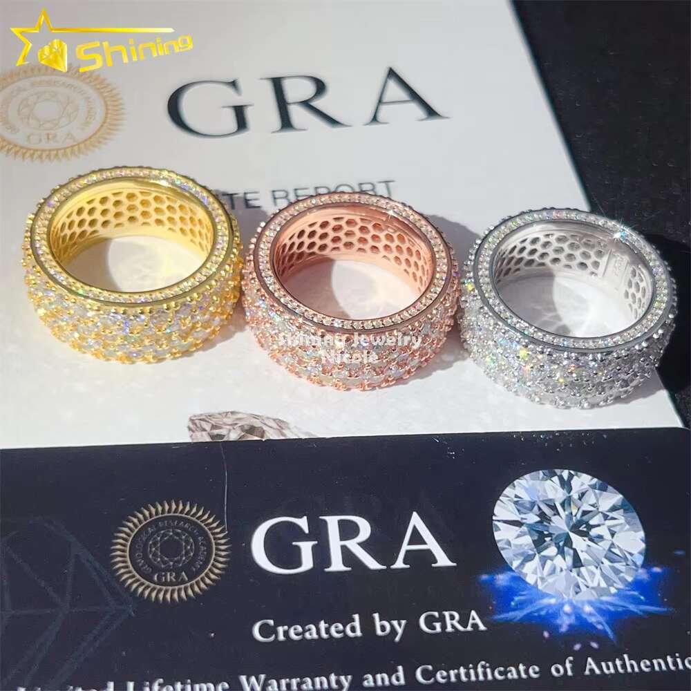 Luxury New Design Fully Iced Out Moissanite Diamond 925 Sterling Silver Hip Hop Men Eternity Ring