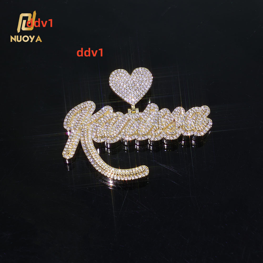 NOUYA Luxury Hip Hop Love Button Pendant Custom Double-layered Letter Micro Pave Colored Moissanite Personalized Fine Jewelry Customizable