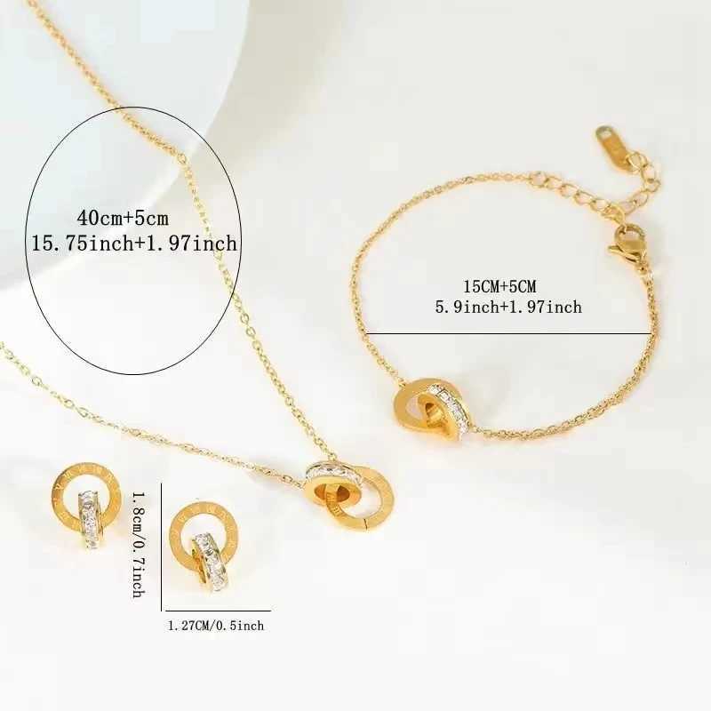 3 fashionable Roman numeral double ring pendant necklaces bracelets small earrings and jewelry sets suitable for womens daily Korean style wear Y25040