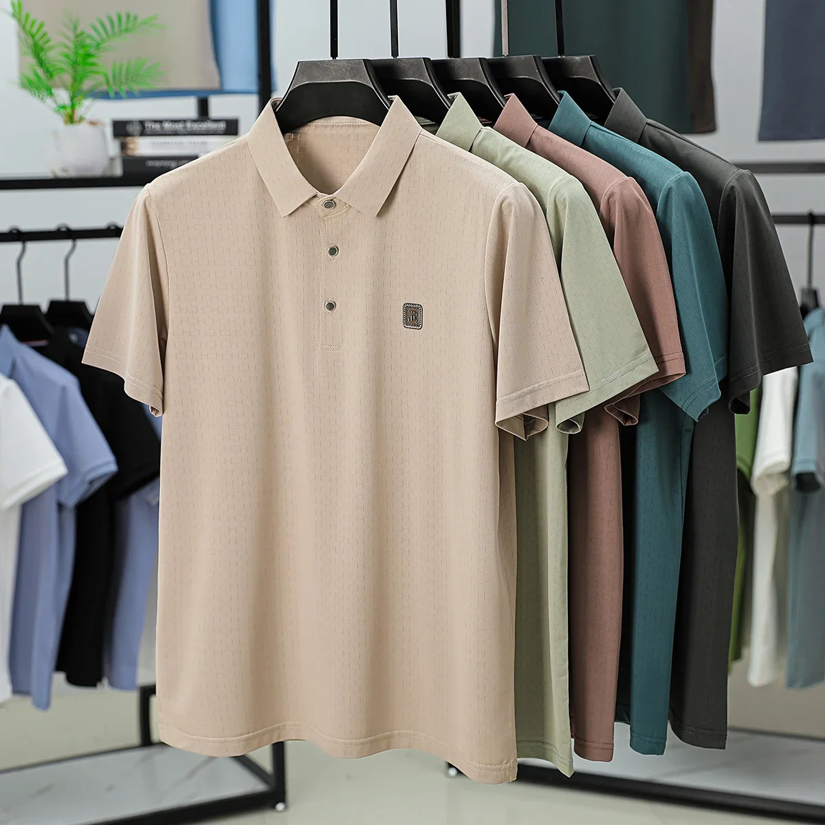 Mens Trendy Summer Lapel Polo Shirt Short Sleeve Seamless Ice Silk Business Casual Print Fashion T-shirt Top 250407