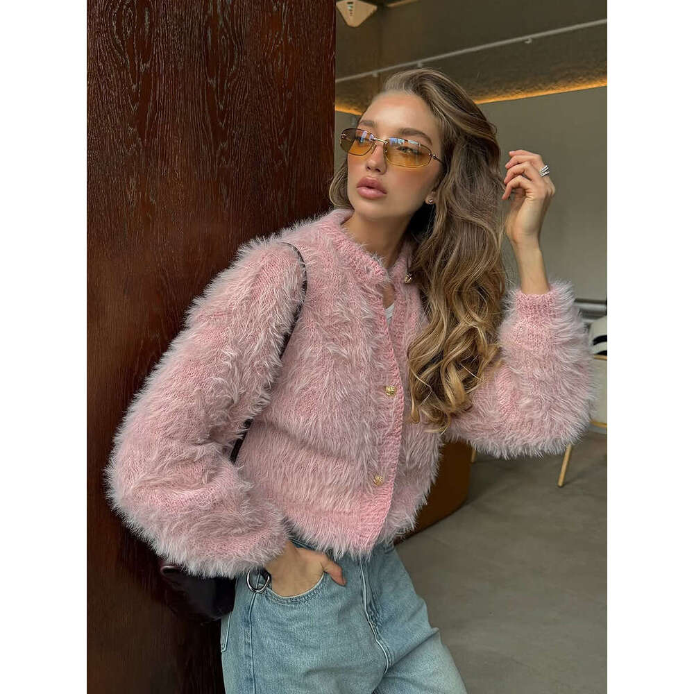 Soft Fuzzy 2025 Autumn Winter New Fashion Imitation Mink Knitted Sweater Cardigan for Women women's knitwear crop tops