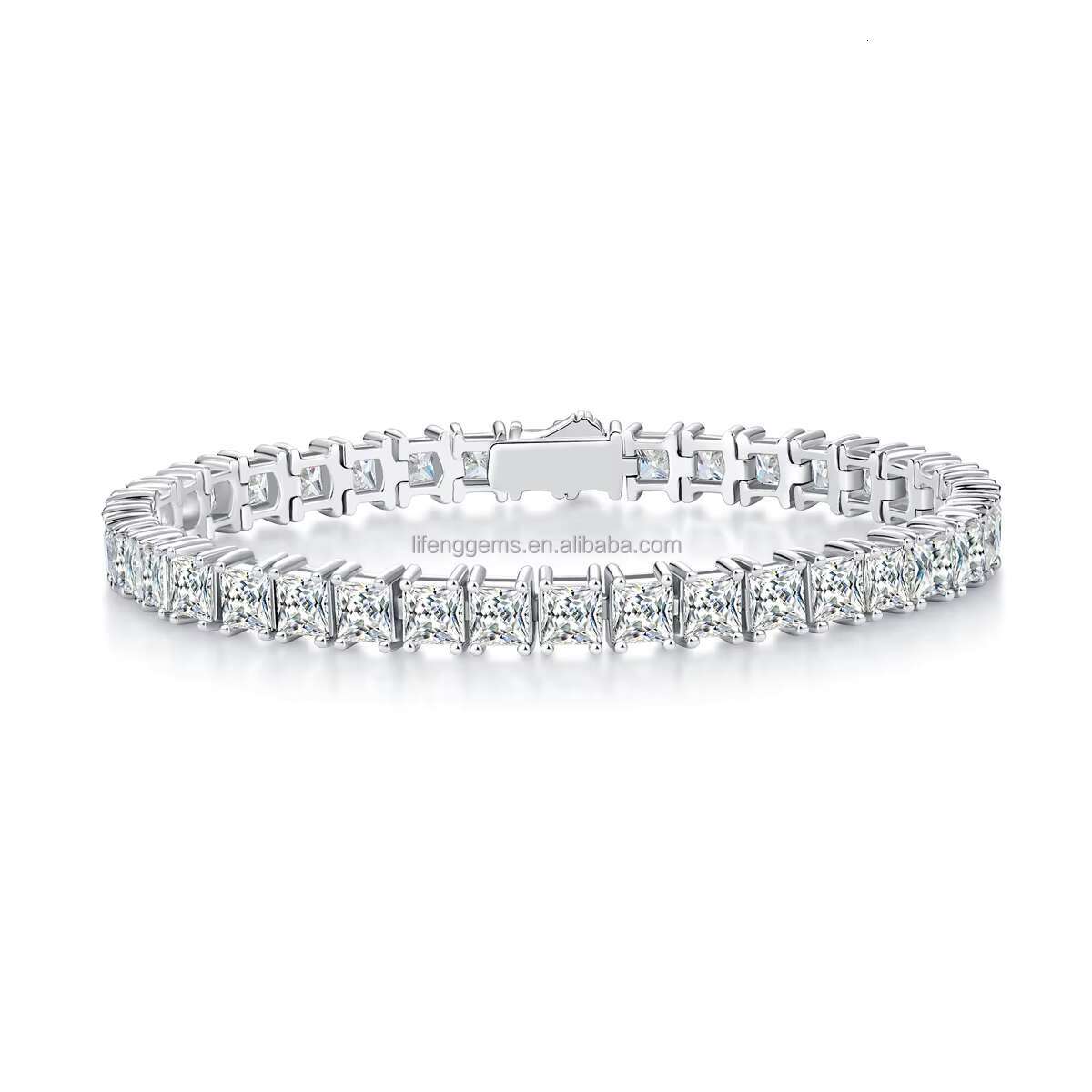 Full Diamond 4mm Princess Square VVS Moissanite Diamond Jewelry 925 Silver Plated 18k Gold Luxury Bracelet