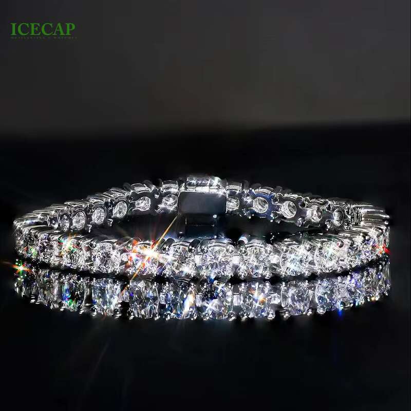 Hot Iced Out Round Brilliant Cut VVS Moissanite 925 Silver Tennis Chain Bracelet Elegant Tennis Chain Bracelet for Men Women