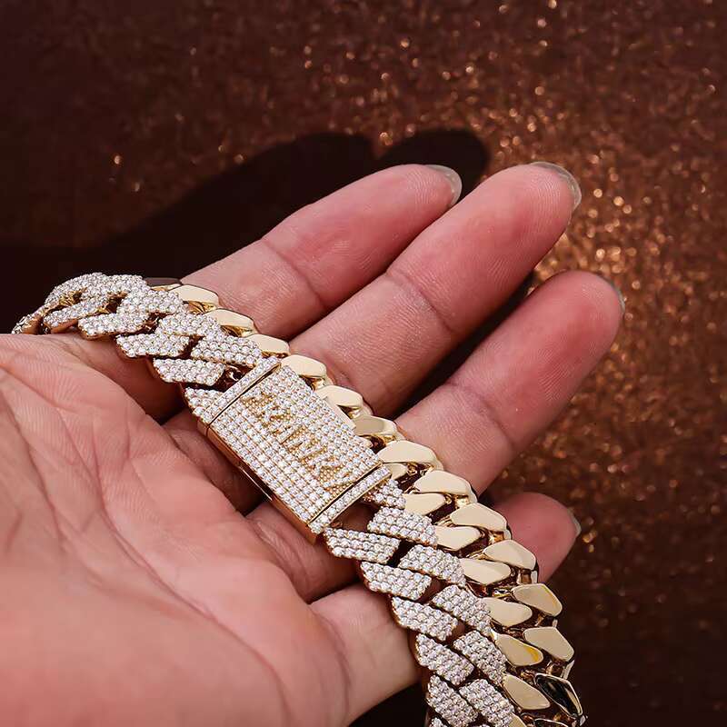 Silver Moissanite Cuban Link VVS Moissanite Iced Out Diamond Gold Color Cuban Necklace 925 Silver Moissanite Men Necklace Miami