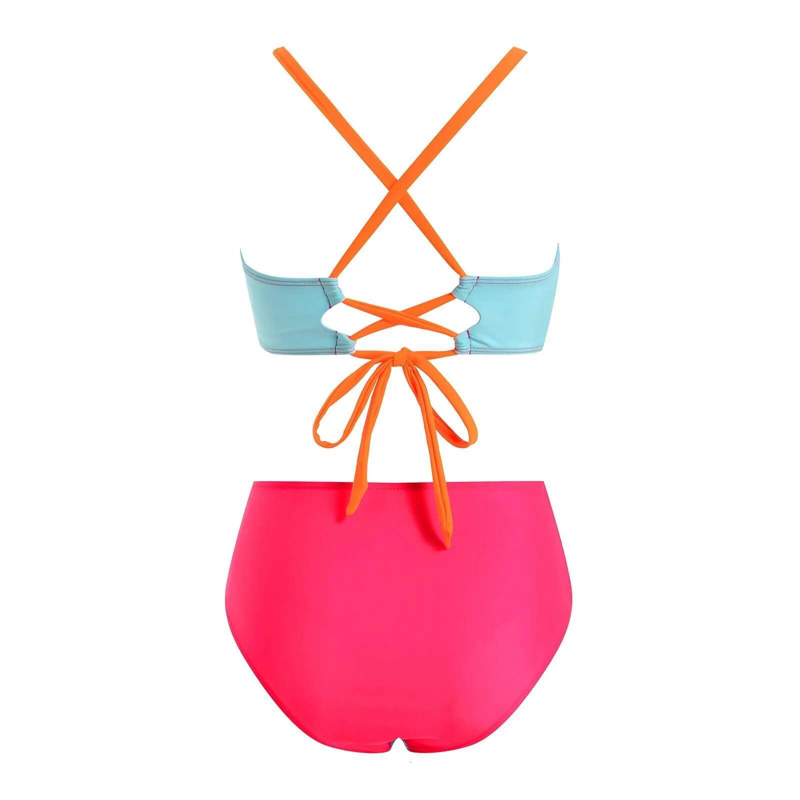 Dongdumaoyi Womens High Waisted Bikini Sets Fashion Casual Color Block Coverage Separate Two Piece Swimwear Bra Backless Vest Swimsuits