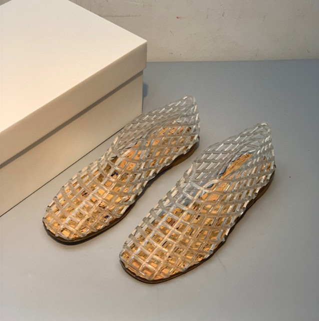 Designer Sandals Black Red Blue Pink Mesh Weave Jelly Shoes Women Summer Hollow Round Toe Comfy Beach Fashion Transparent Flats