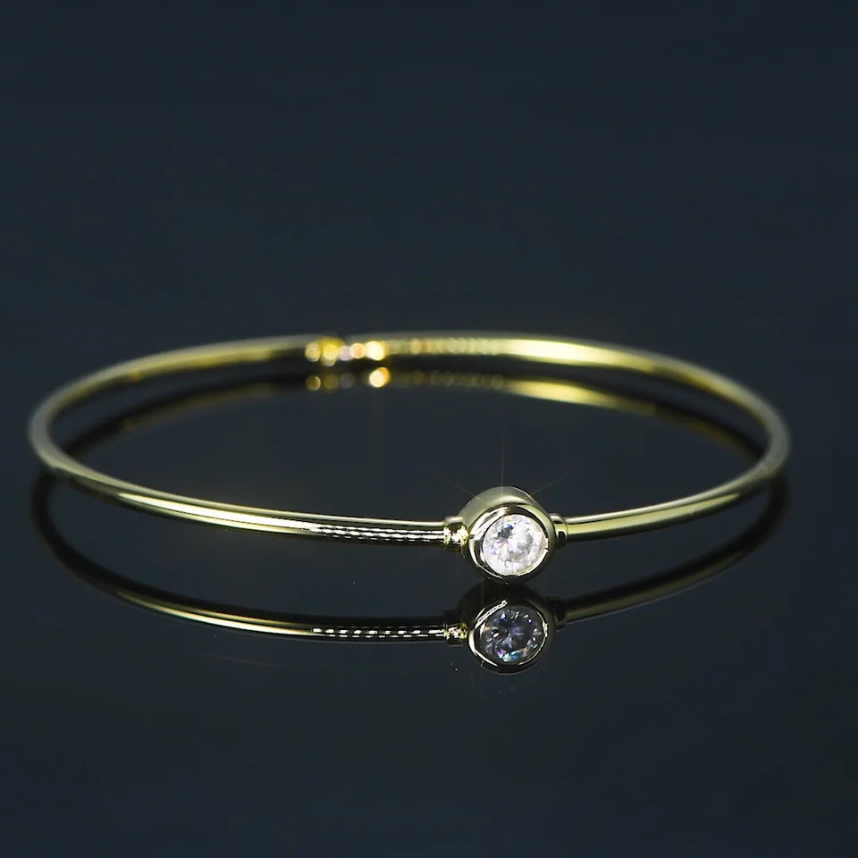 Anziw Simple Bangle 925 Silver 5mm 0.5ct D Color Bezel Bangles 14K Gold Plated Hollow Tube Bracelet for Women Jewelry 250408