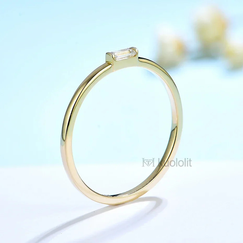 Kuololit 585 14K 10K Yellow Gold Ring for Women Emerald Cut Solitaire Engagement Jewelry for Christmas Gift 250408