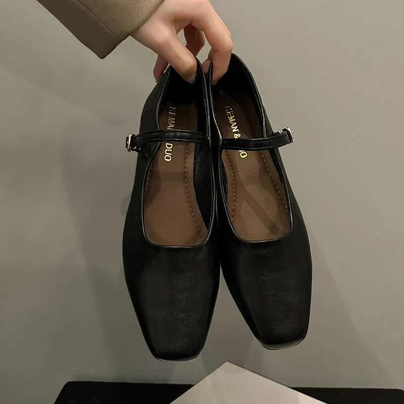 Mary Jane Single shoes Thick Elegant Classic Retro Square Toe Comfortable Soft Shallow Cut Low Heel Women's Shoes