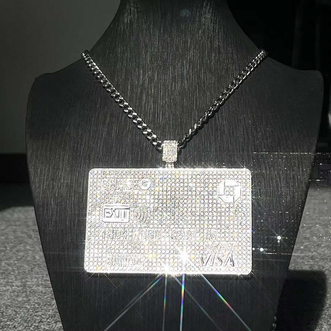 Credit Card Pendant 925 Sterling Silver VVS Moissanite Diamond Hip Hop Jewelry Custom Iced Out Moissanite Pendant for Necklace