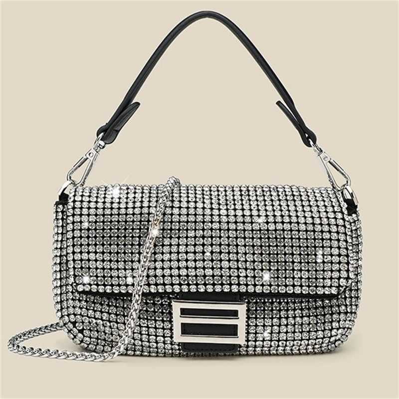Handbag Designer Bag 2025 New Fashionable Sparkling Diamond Banquet Bag Full of Diamonds Handheld Underarm for Women with Set Luxury Single Shoulder Diagonal Cross