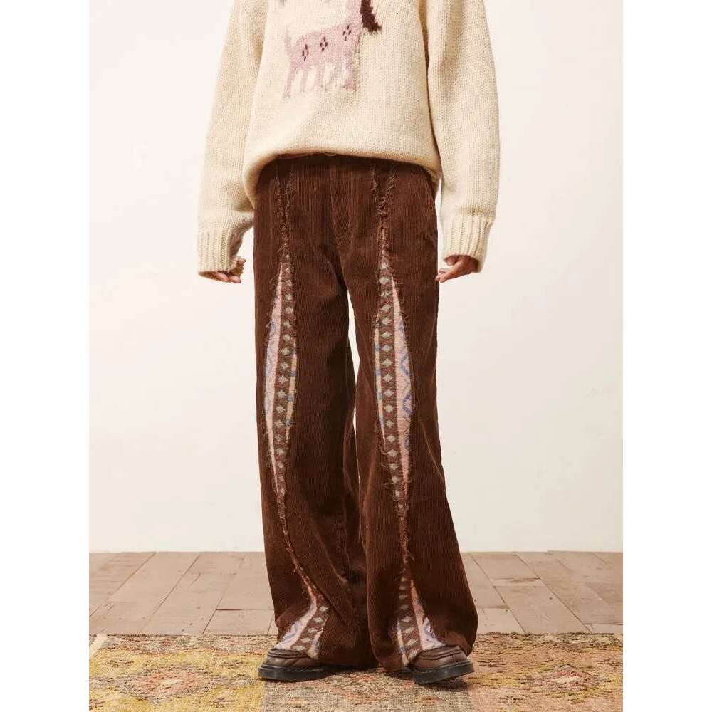 Retro Loose Light Core Veet For Women's Autumn And Winter New Design Sense Splicing Casual Wide Leg Pants