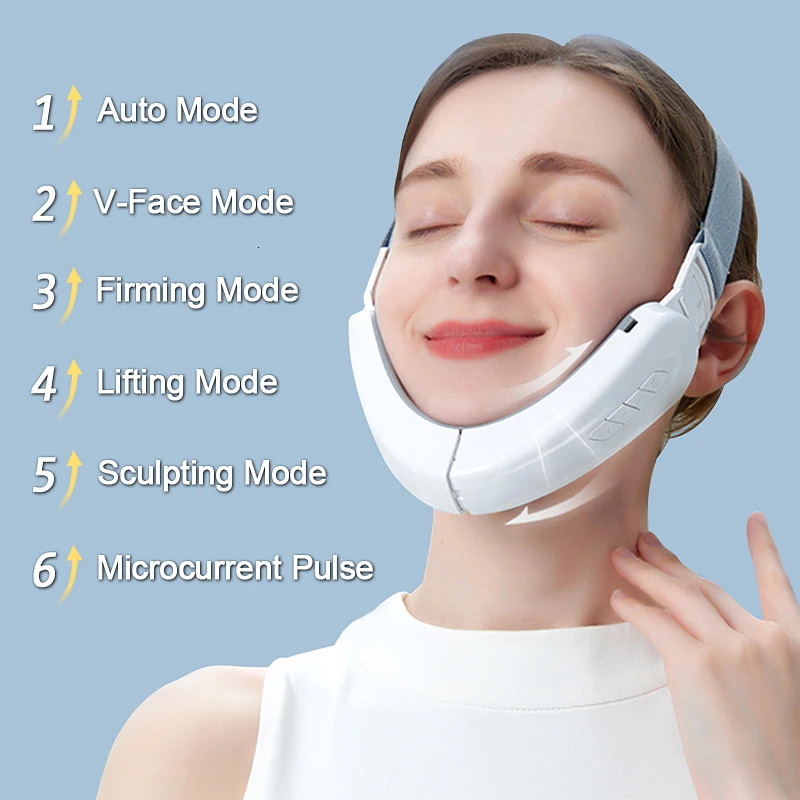 6 Modes Face Vibrate Electric Slimming Device Double Chin V Shape Lift Belt Compress Pulse Massager 251106