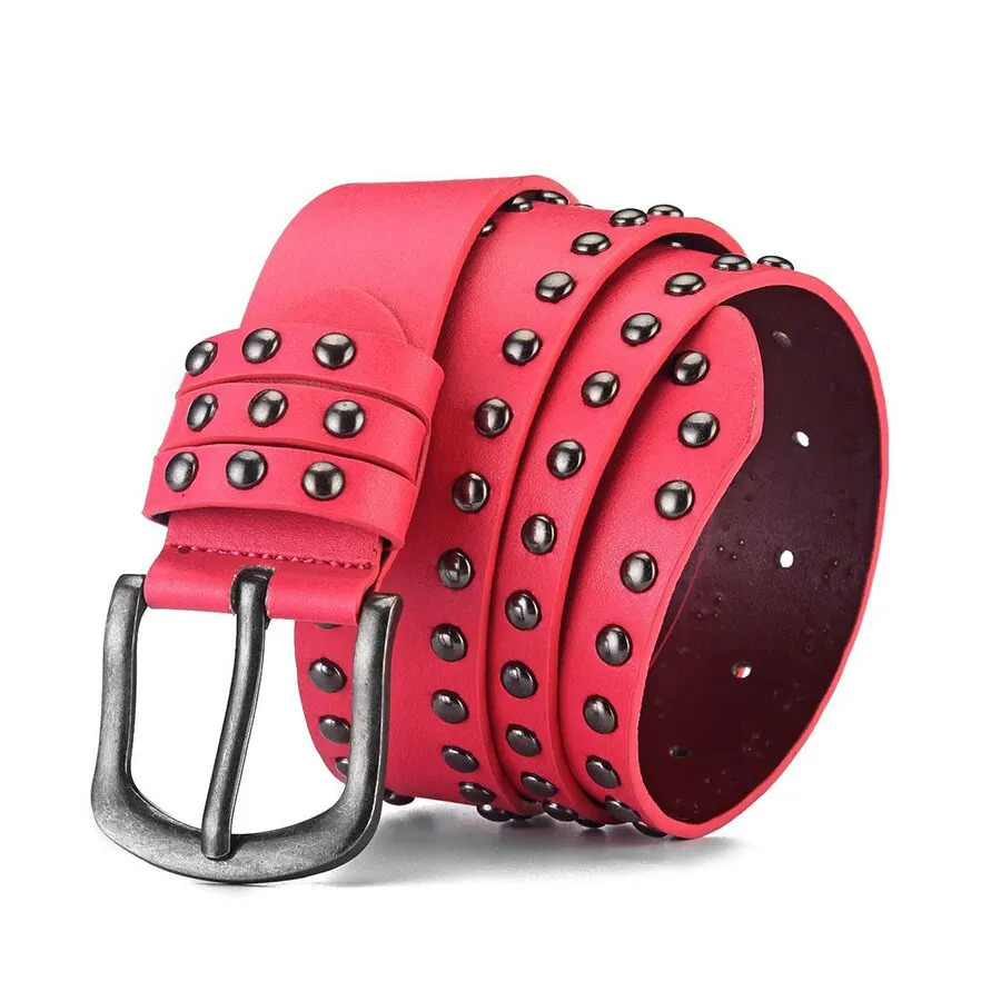 1pc Mens Retro Alloy Needle Buckle Womens Belt Round Rivet Belt Punk Hip Hop Rock Jeans Belt PU Leather Belt For Men and Women 250409