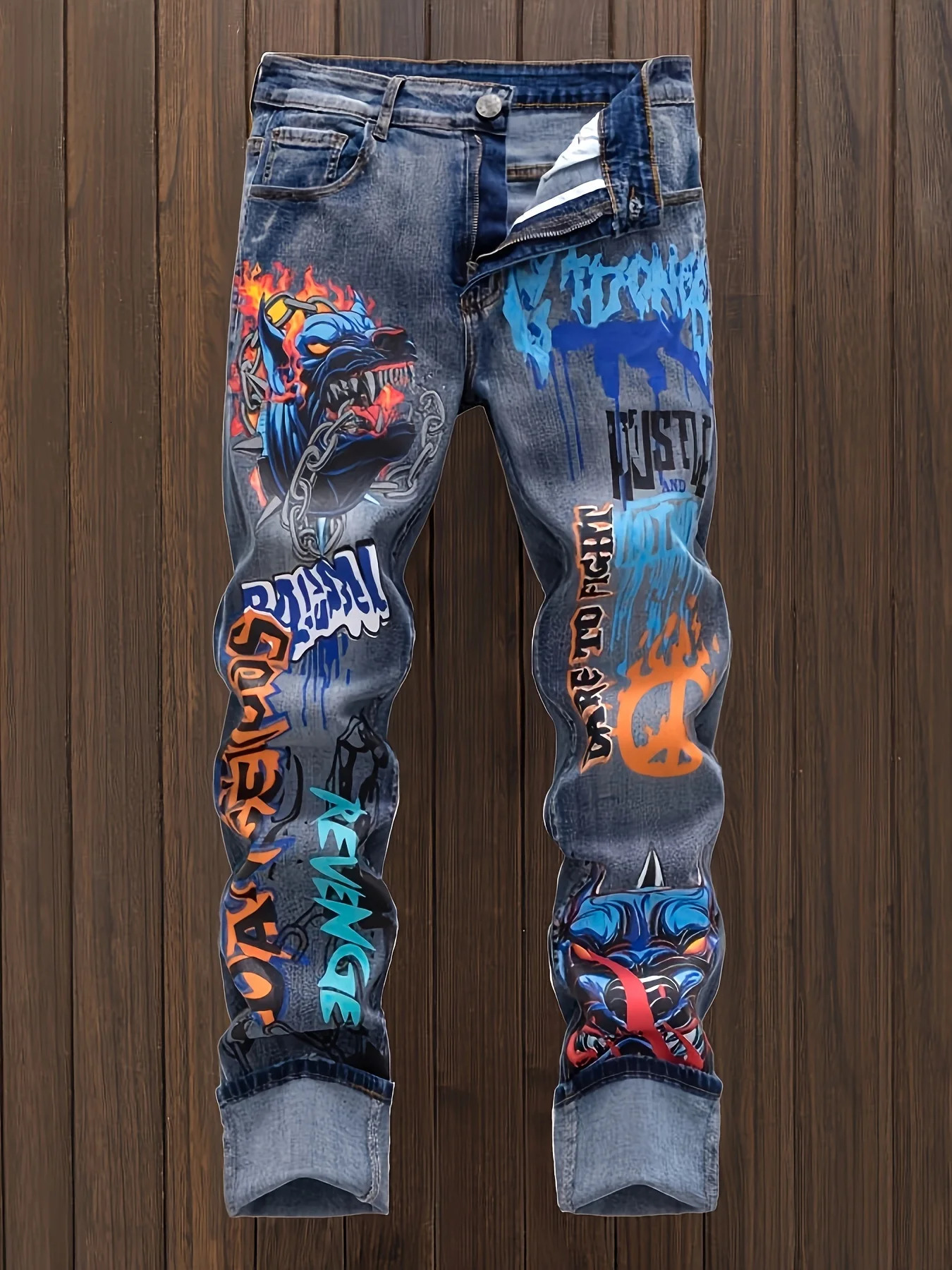 Mens Graffiti Art Denim Jeans Fashion Street Style Distressed Washed Look Comfort Fit for Spring Autumn Mens Graffiti 250408