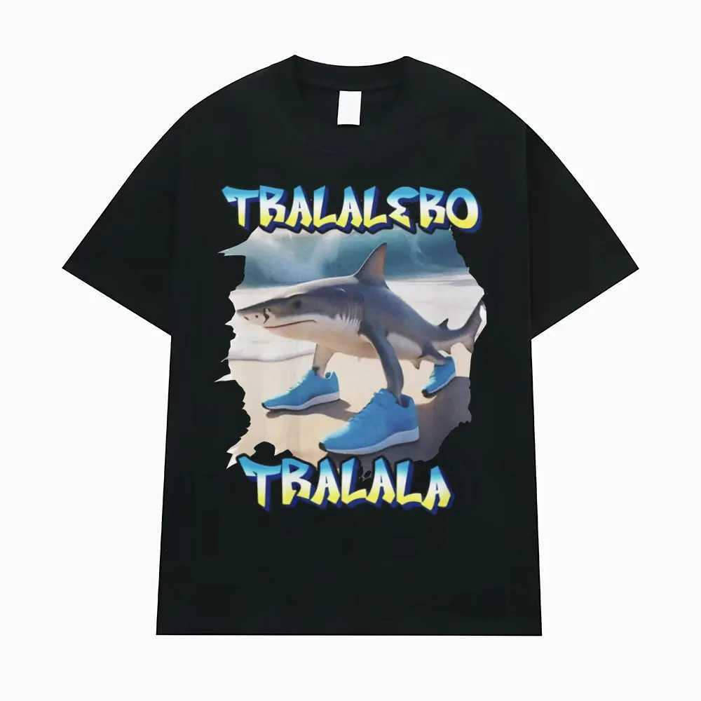 Tralalero Tralala Fun Shark Meme T-shirt Gift Mens Fashion Gothic Retro T-shirt Mens Casual Humorous Oversized T-shirtXJ250409