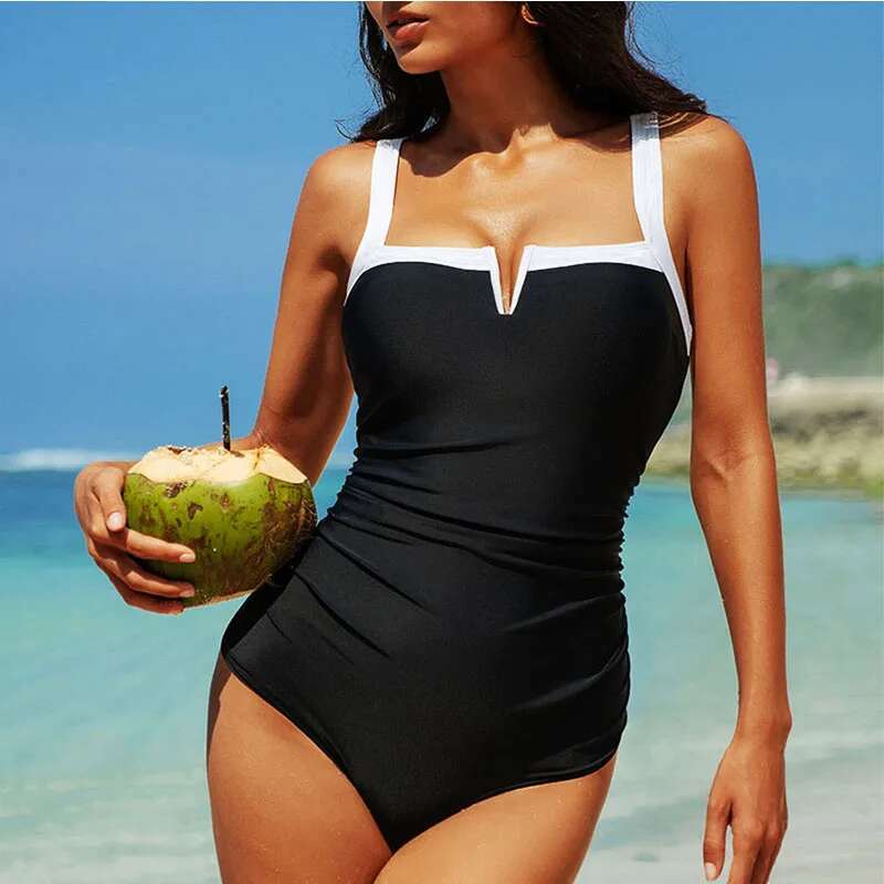 One-piece Swimsuit Women 2025 New Fashion Push Up Swimwear Ladies Sexy Contrast Bikini European and American Summer Beachwear