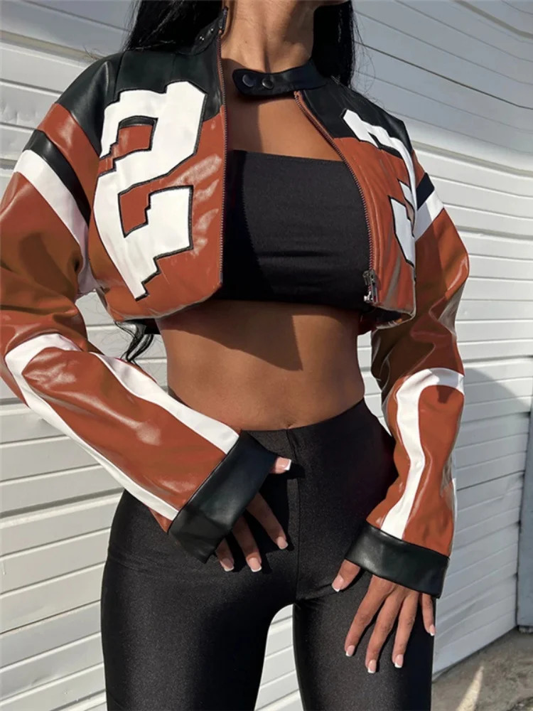 Sisterlinda womens autumn and winter zipper street patch work casual baseball short jacket single chest cut outdoor chic 250409