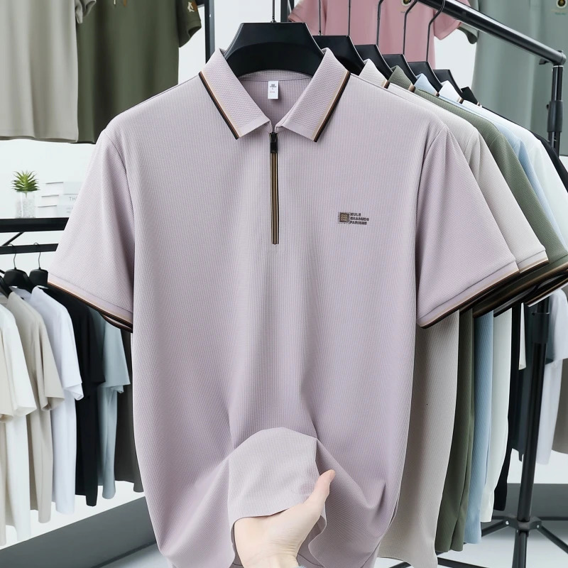 Fashion Mens Short sleeve Summer Cool Ice Silk Polo Shirt High quality T-shirt Exquisite High end PrintedTop 250407