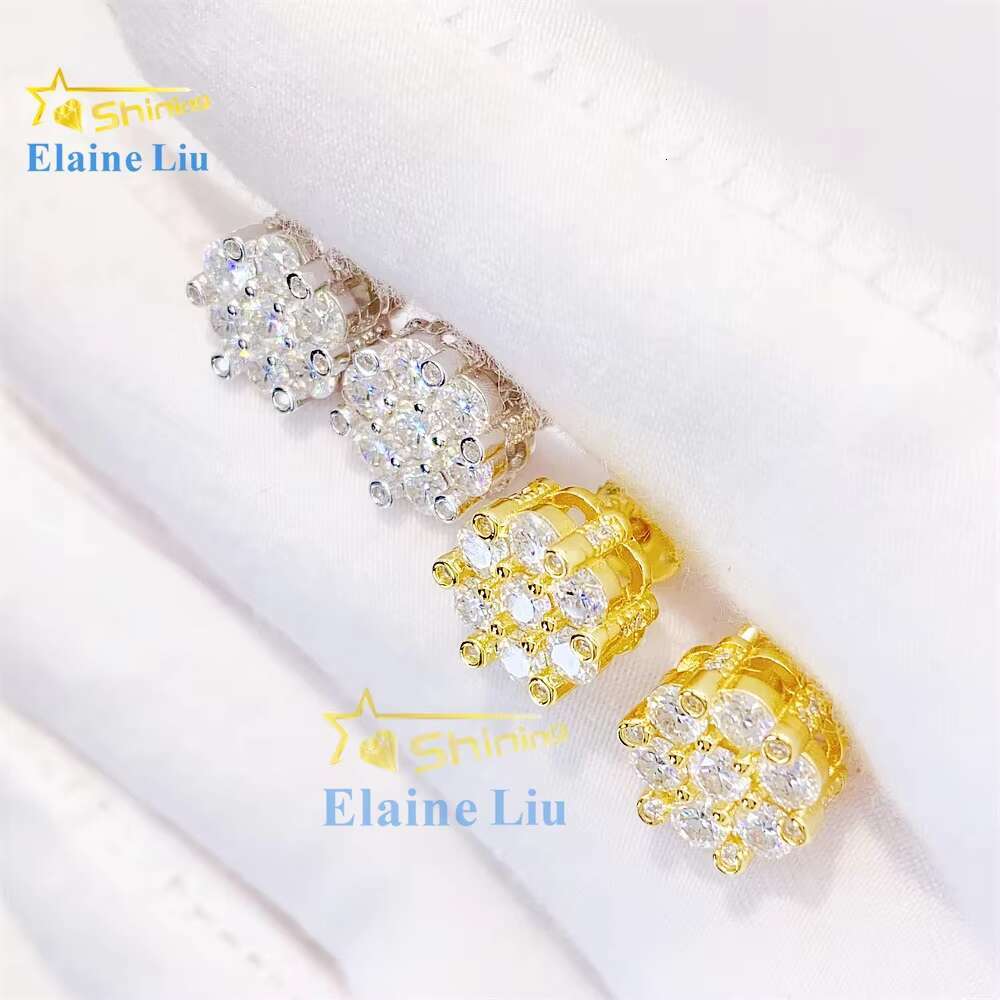 High Quality 925 Sterling Silver Bling Fashion Diamond Hip Hop Iced Out White Vvs Moissanite Flower Stud Earrings