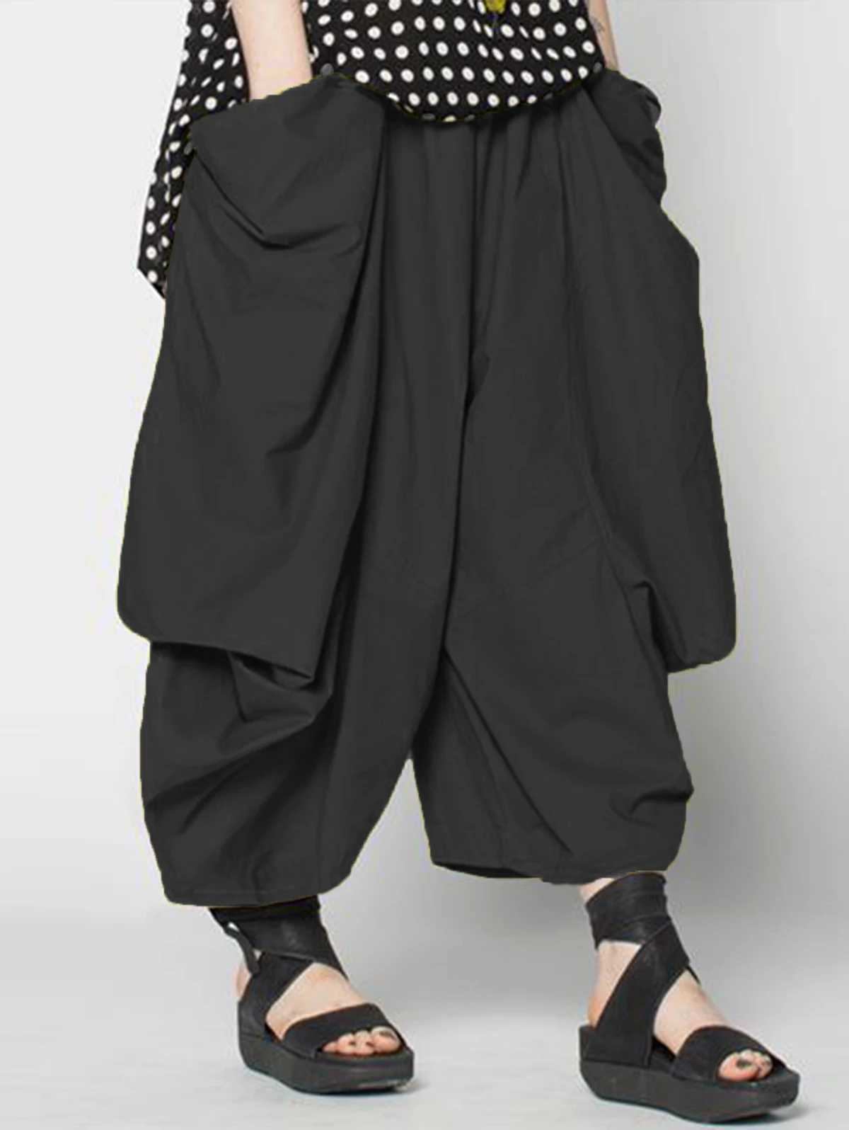 Womens wide leg loose fitting Harajuku pants cotton linen plus size casual street hip-hop Trouser Normcore retro solid Bloomer pantsXJ250403