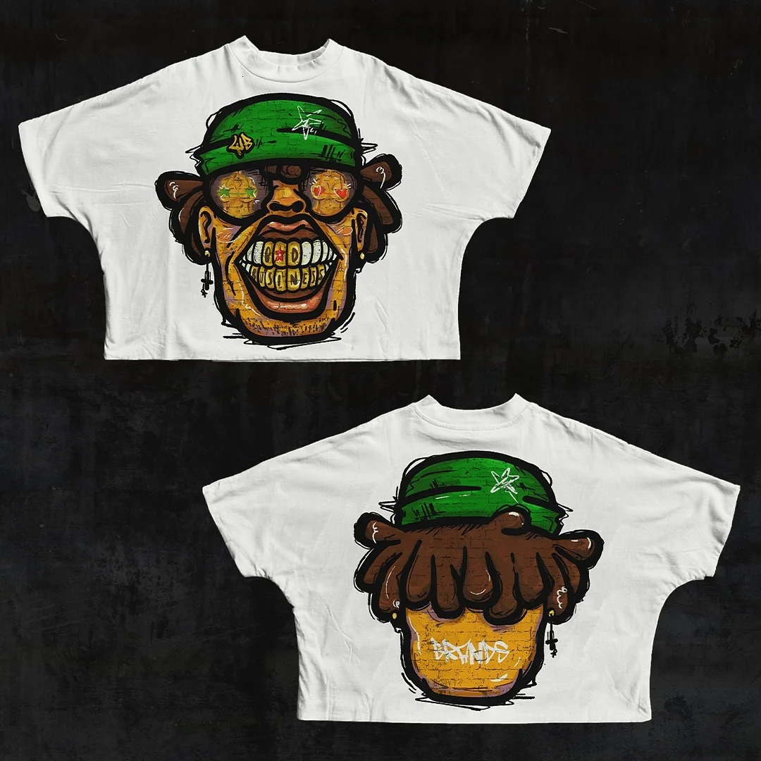 Y2K Hip Hop Graphic Printed Tshirt Pure Cotton Womens Gothic Retro Street Clothing Mens and Casual Short Sleeves 250409