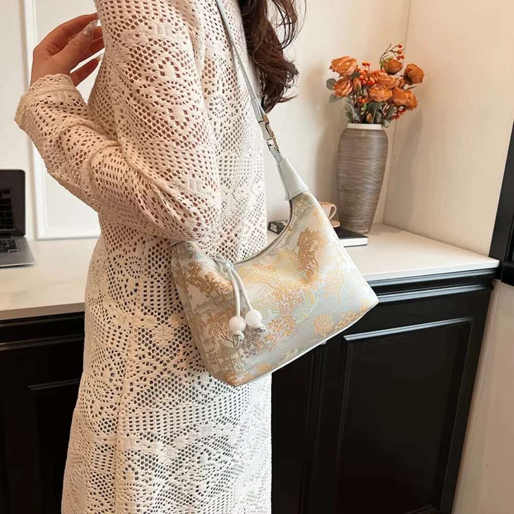 4 Colors Embroidered Chinese Style Handbag Zipper Canvas Pea Purses Adjustable Cheongsam Bag Work