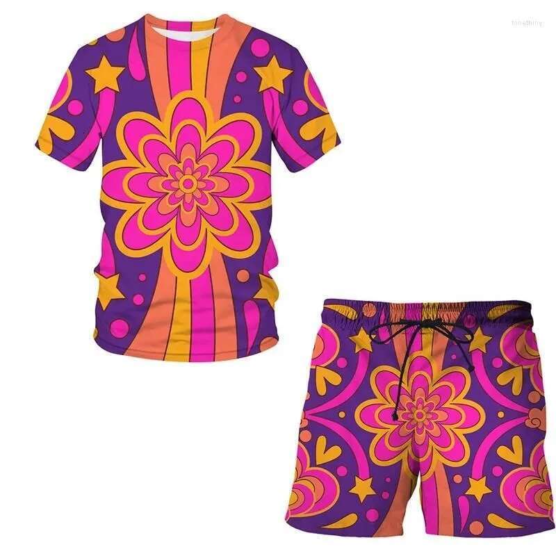 Summer New Men's Sets Casual Short Sleeve Fun 3D Printing Graffiti Art Painting Pattern O-Neck T-Shirt Shorts Two Piece Set