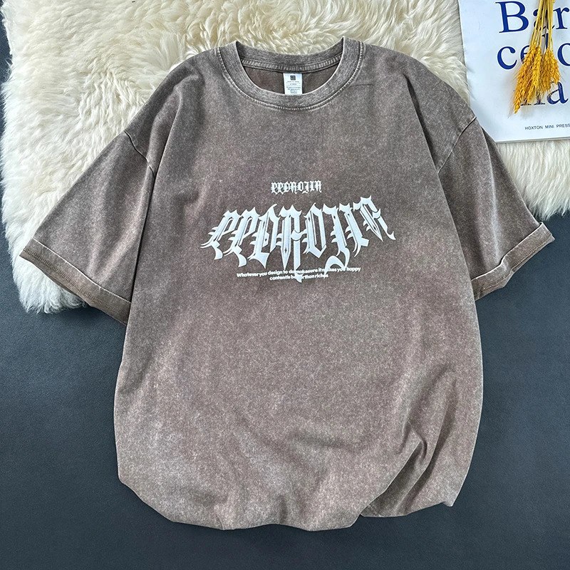 Mens Tshirt Gothic printed large loose fit unisex casual round neck short sleeved top 250409