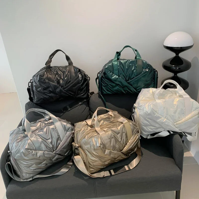 Winter Style Glossy PU Large Hand Tote Bags Multiple Pockets Large Capacity Casual Travel Bags Fashion Simple Versatile 250408