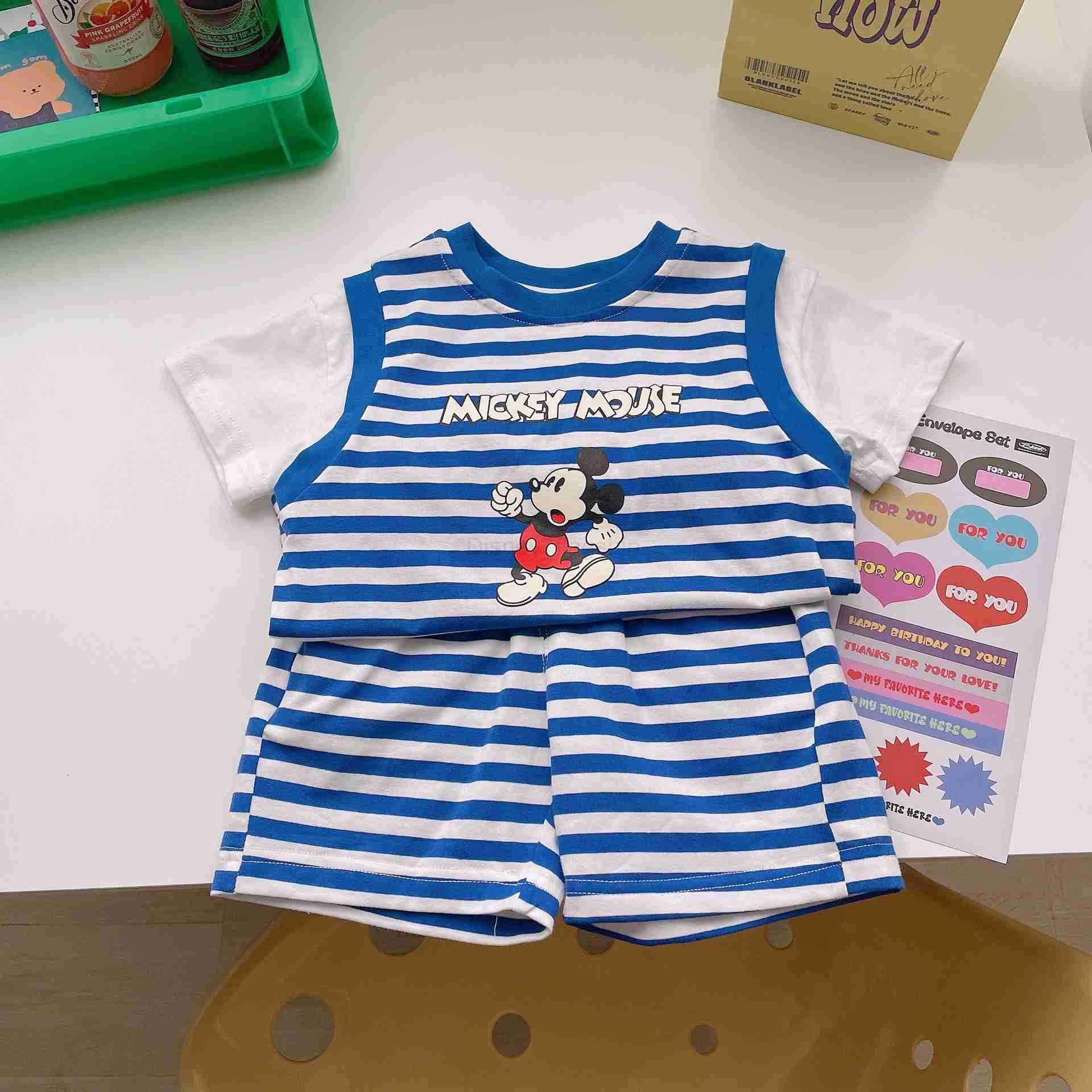 Disney 2022 Summer New Boys Striped Mickey Set Two Piece Set 87205XJ250409